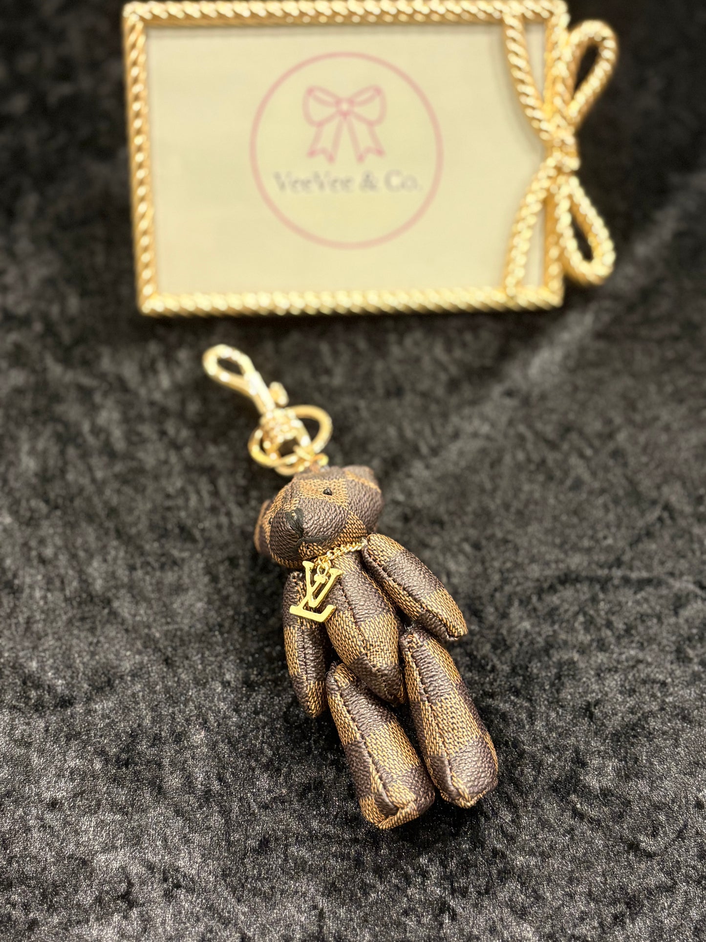 Golden Chain Checkered Bear Keychain