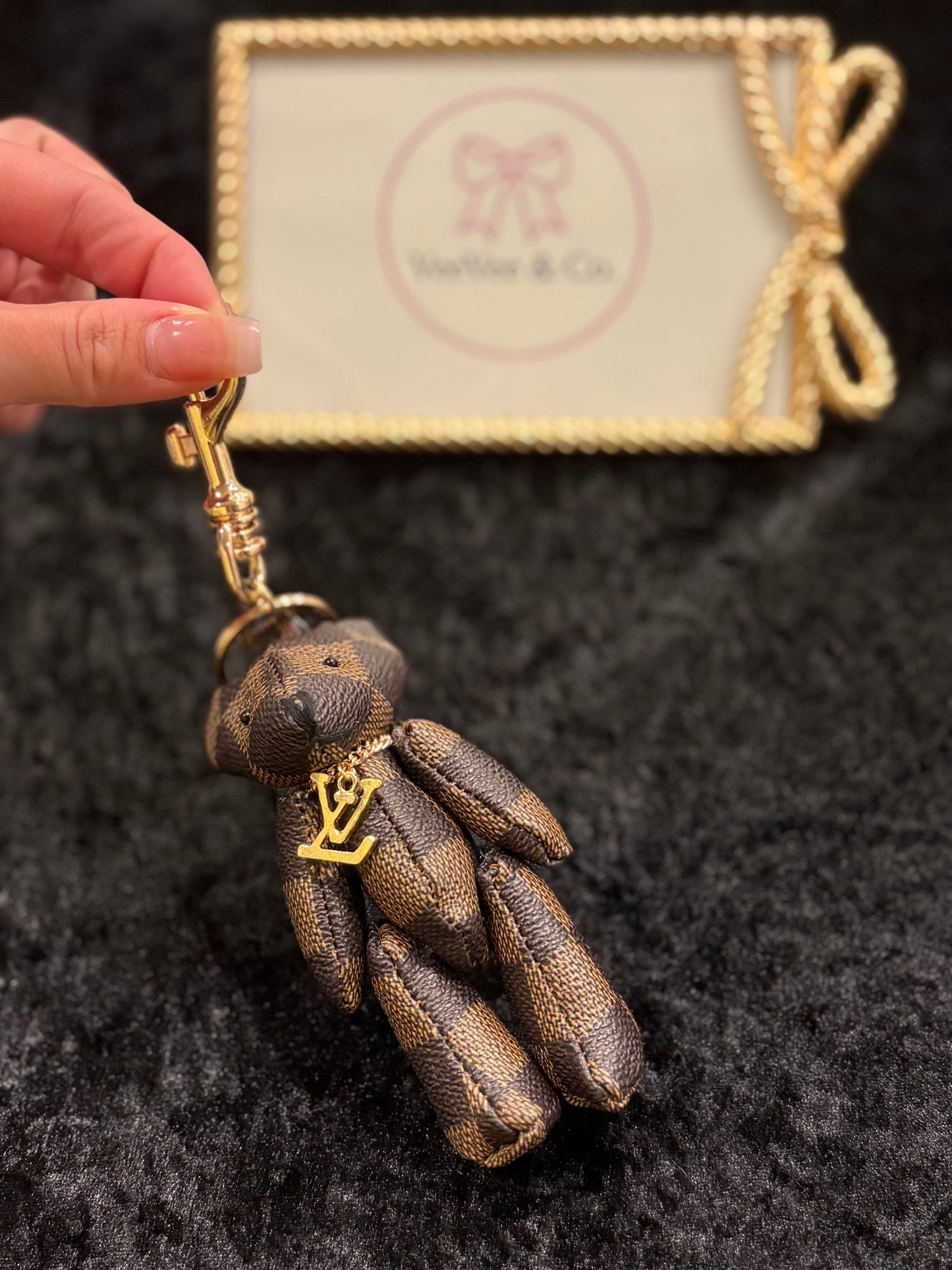 Golden Chain Checkered Bear Keychain