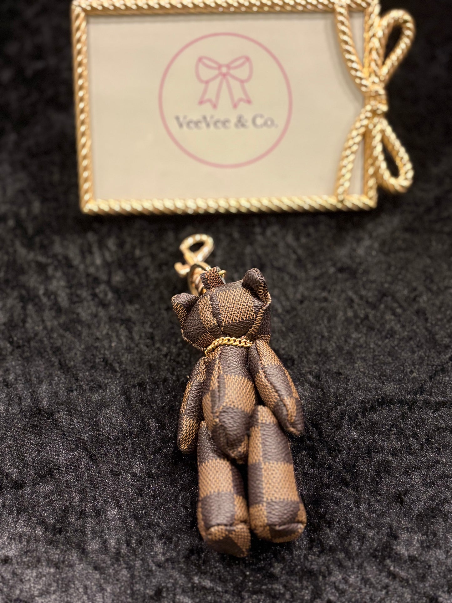 Golden Chain Checkered Bear Keychain