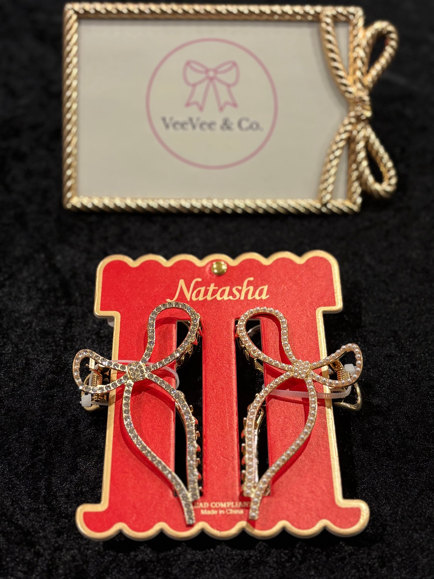 Golden Bow Claw Clip Set | Pearl + Rhinestone Glam Duo