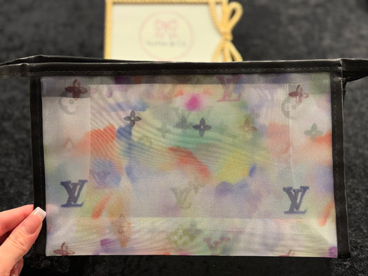 Watercolor Mesh Makeup Pouch | Multicolor Travel Zipper Bag