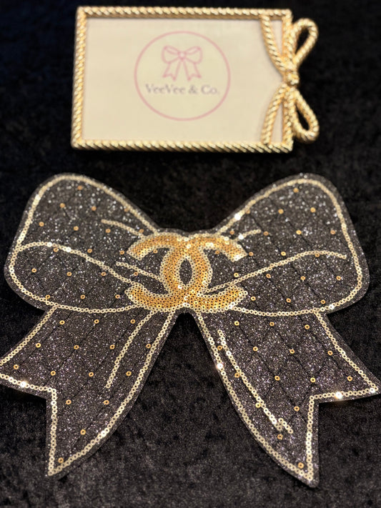 Noir Luxe Sparkle Bow Statement Iron-On Patch