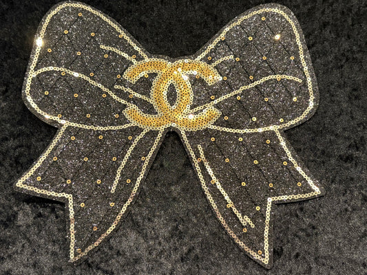 Noir Luxe Sparkle Bow Statement Iron-On Patch