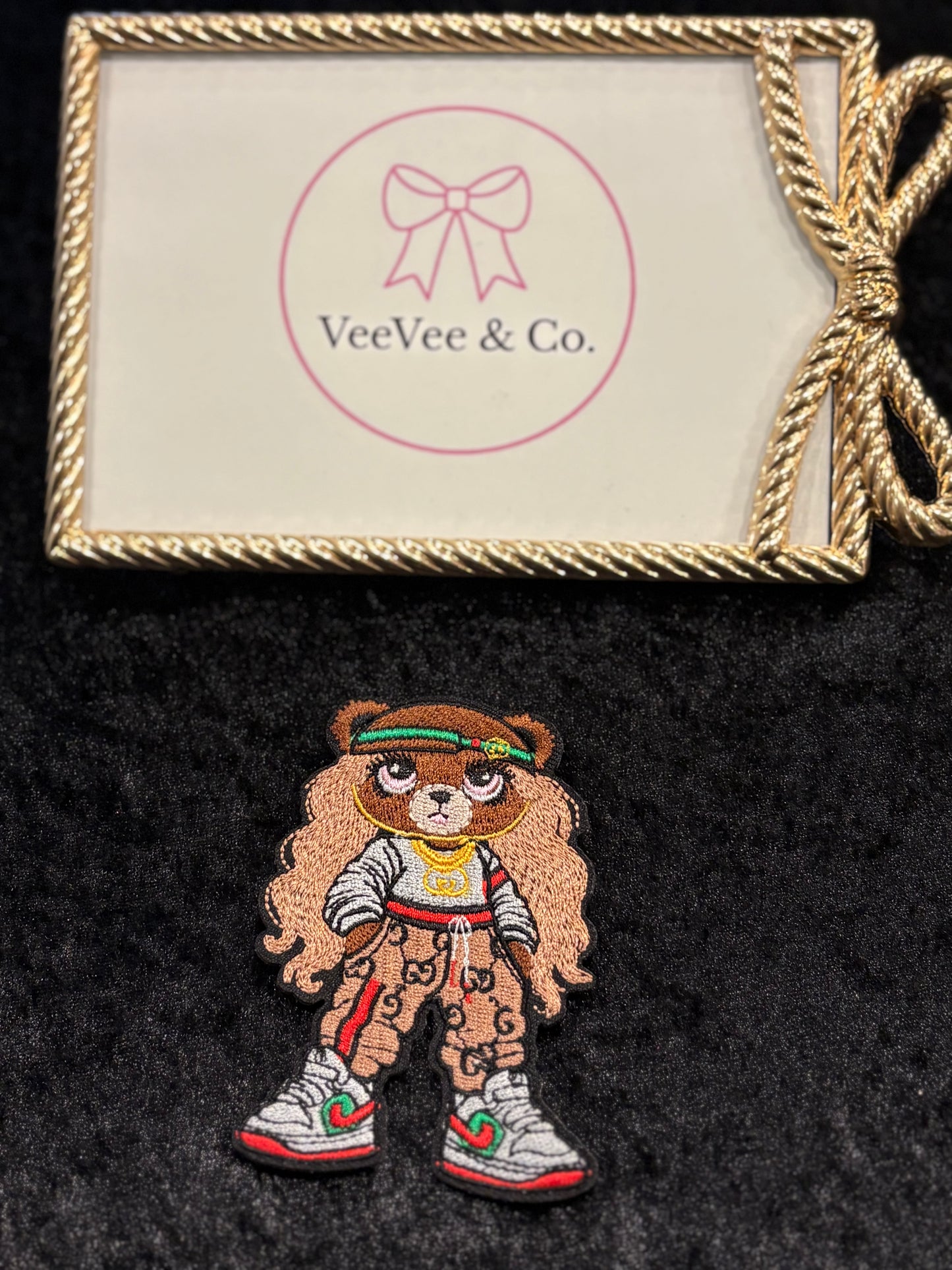 Trendy Glam Teddy Bear Iron-On Patch