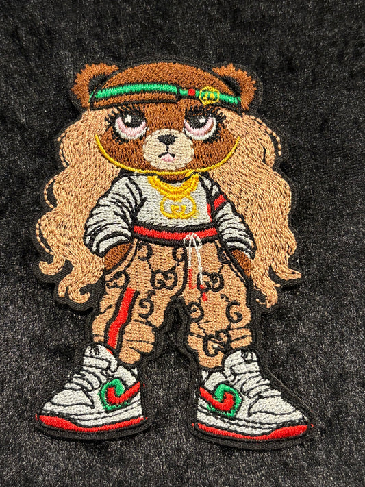 Trendy Glam Teddy Bear Iron-On Patch