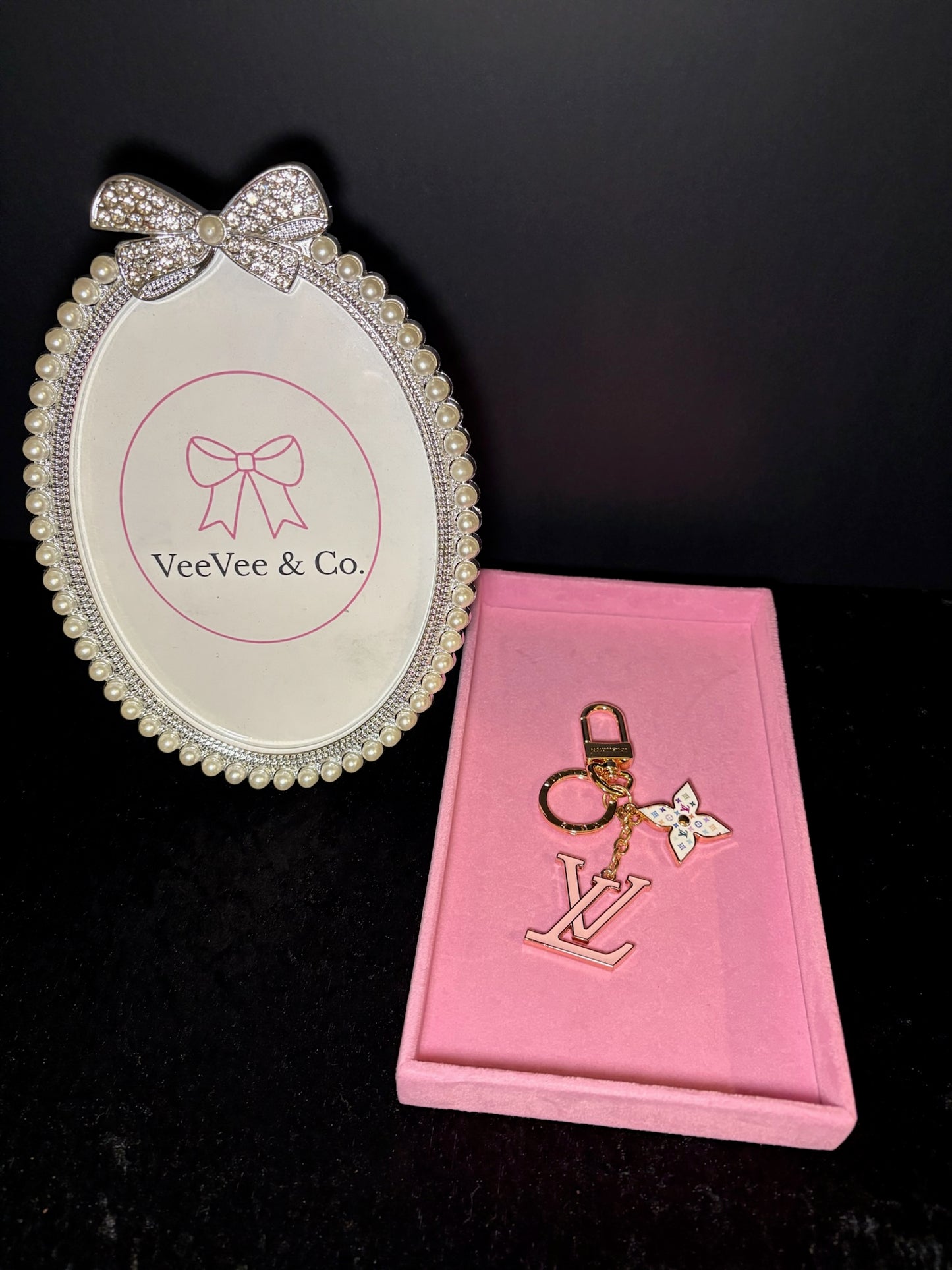 Pink Monogram Charm Keychain