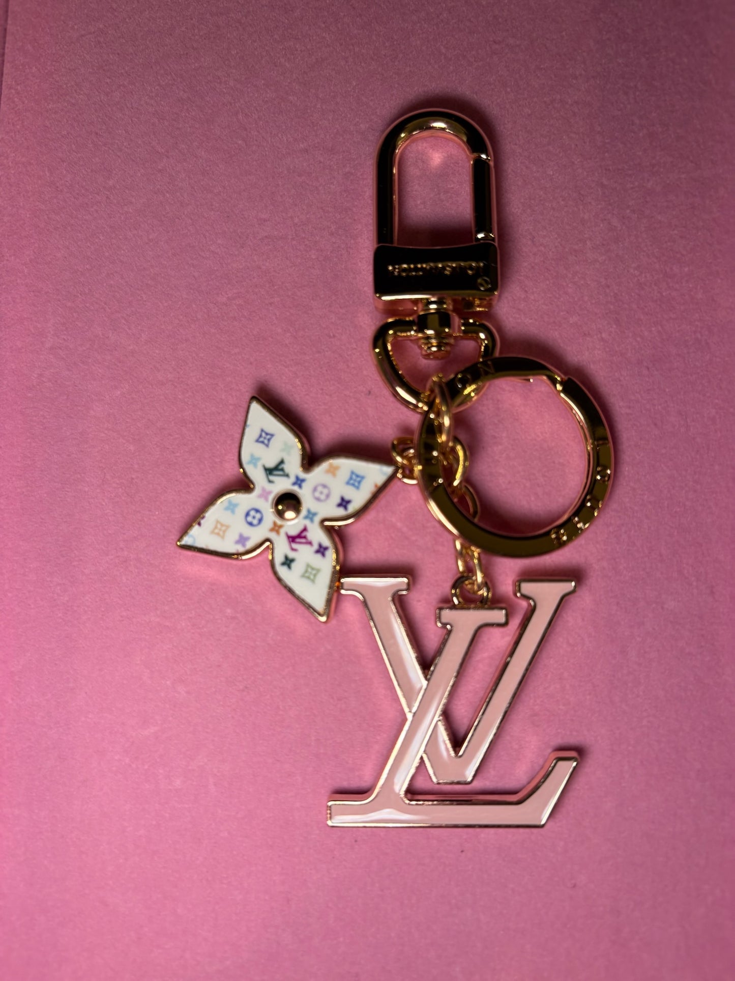 Pink Monogram Charm Keychain
