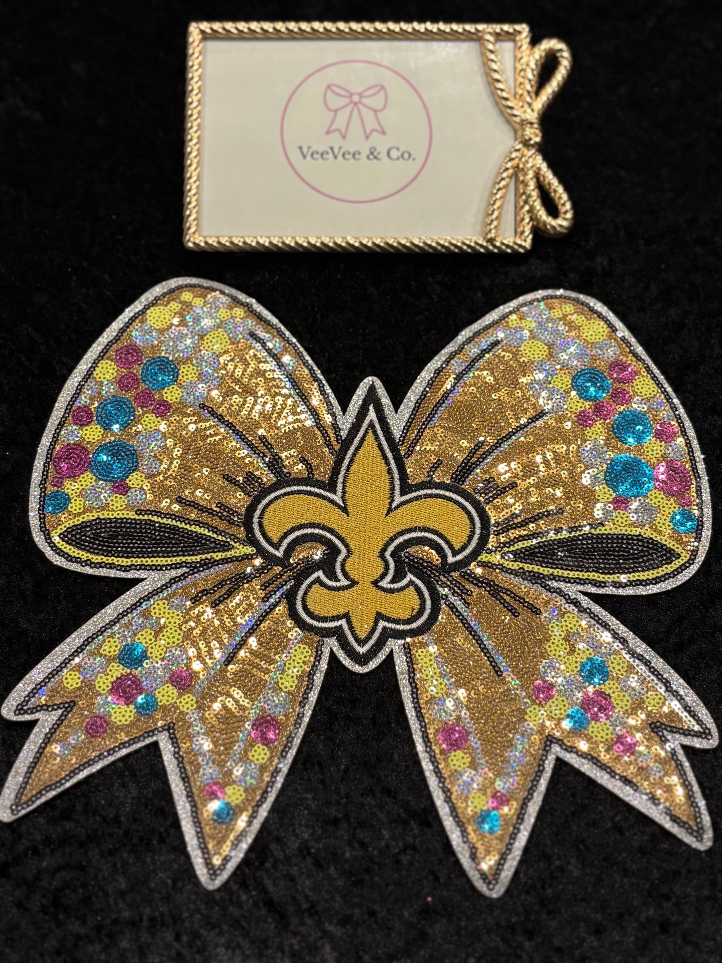 Who Dat Sparkle Bow Iron-On Patch