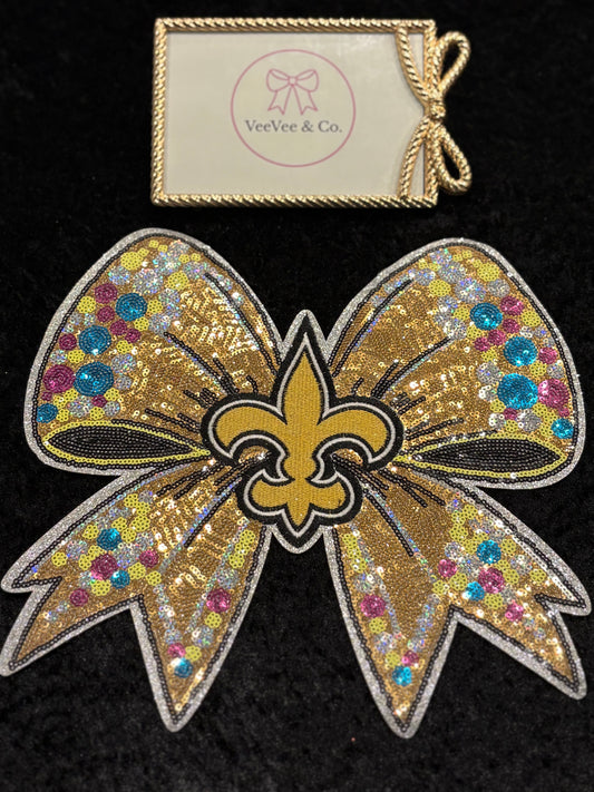 Who Dat Sparkle Bow Iron-On Patch
