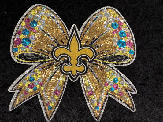 Who Dat Sparkle Bow Iron-On Patch