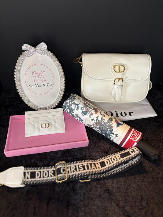 🤍✨ Cream Luxe Bundle | Crossbody, Card Holder & Floral Umbrella Set