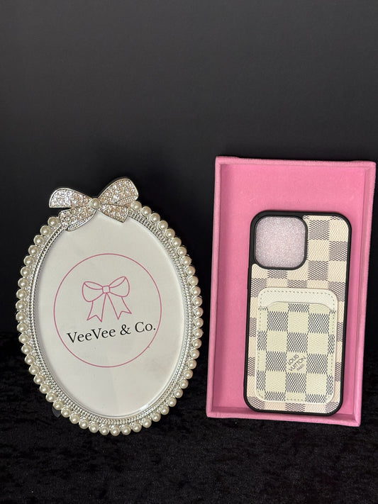 🤍✨ Checkered Monogram Phone Case | iPhone 16 Pro Max + Card Holder