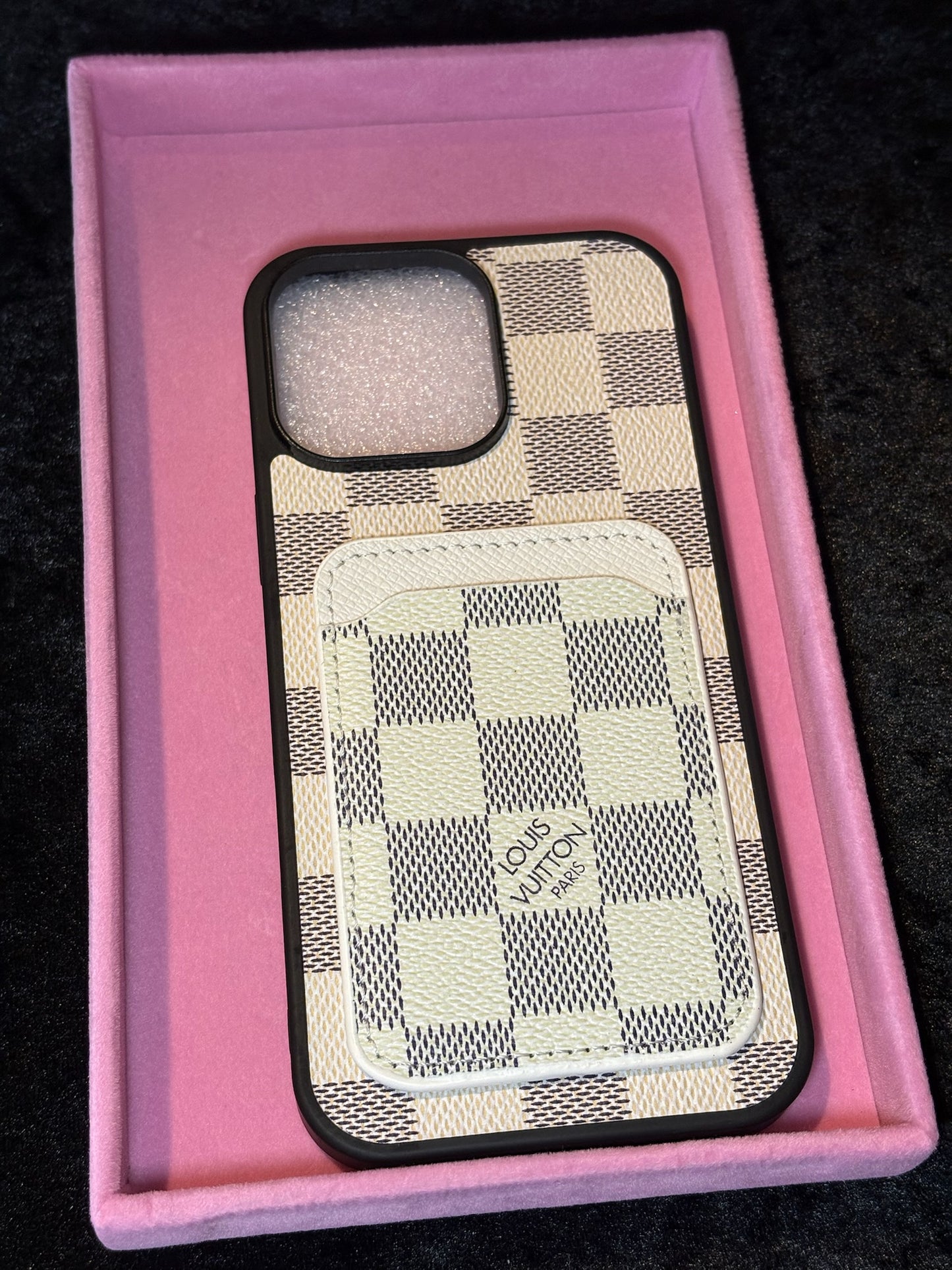 🤍✨ Checkered Monogram Phone Case | iPhone 16 Pro Max + Card Holder