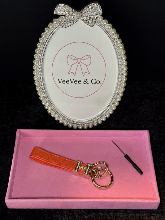 🧡✨ Orange Glam Wristlet | Rhinestone Letter Keychain 💎
