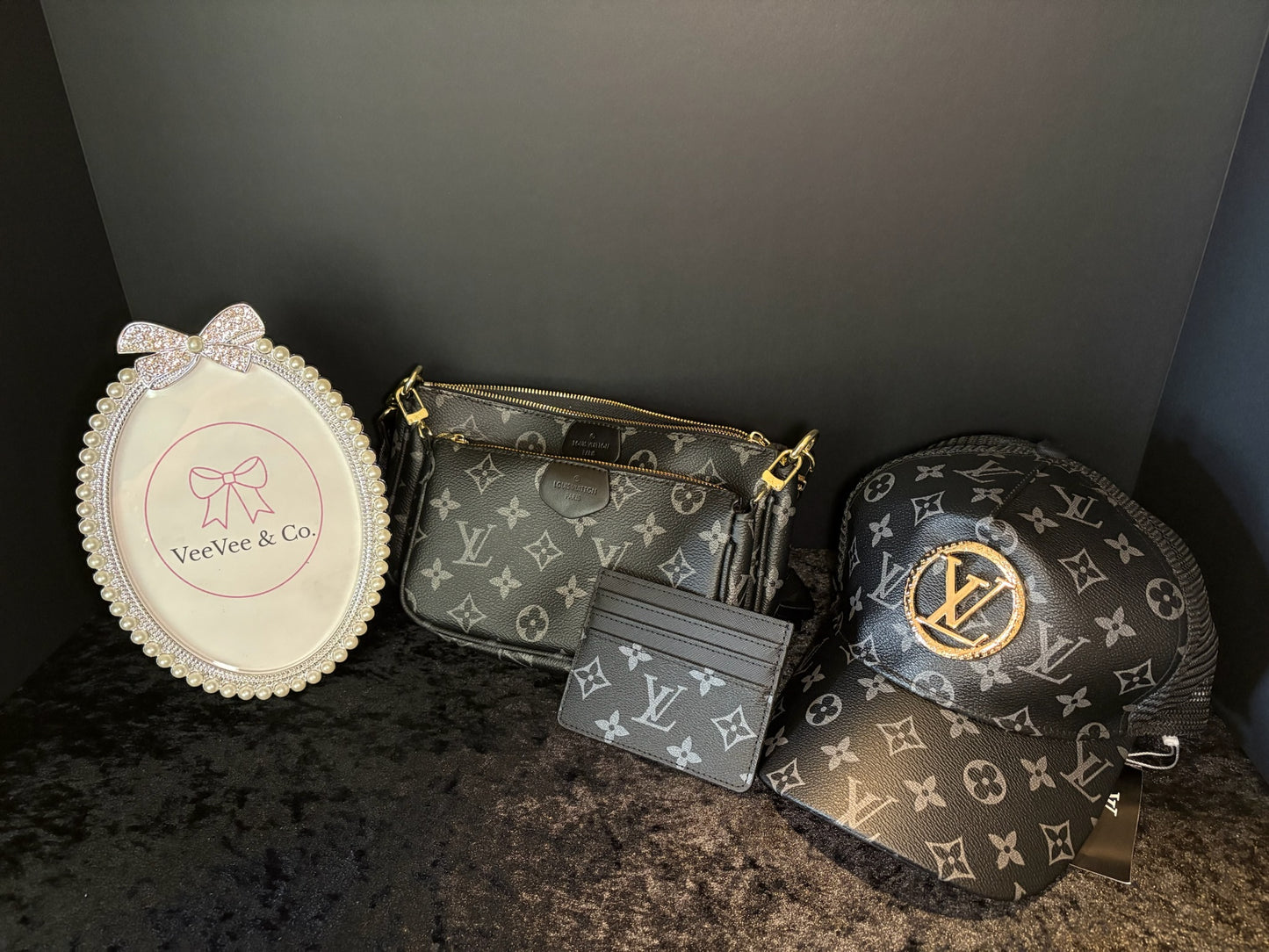 🖤✨ Black Checkered Luxe Set | Purse, Hat & Card Holder Bundle