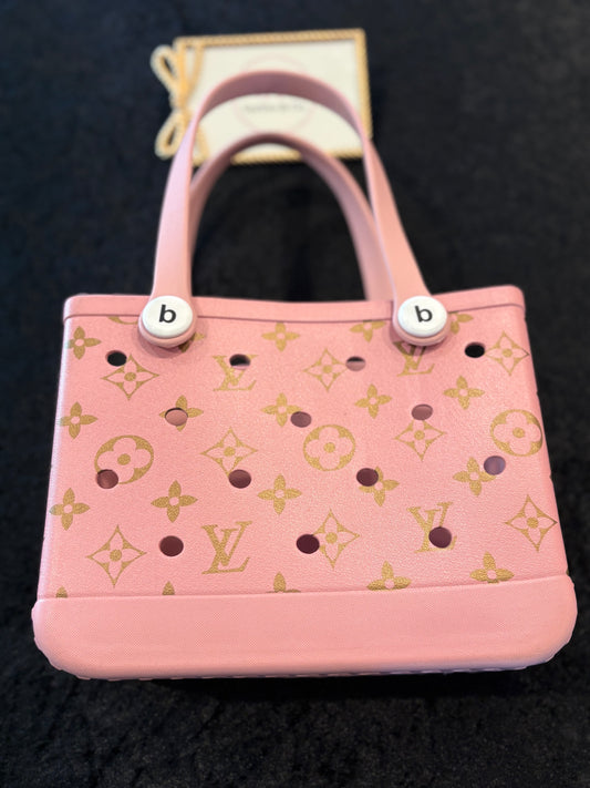 Rose Luxe Carry-All Tote – Pink & Gold Monogram Edition