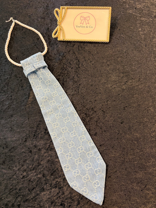 Statement Denim Tie – Luxe Embossed Design