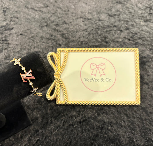 Luxe Logo Rhinestone Bracelet – Gold Statement