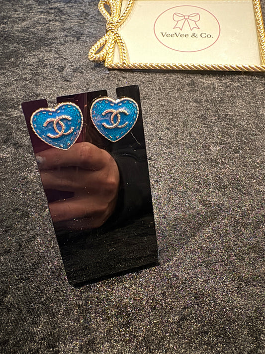 Sugar Blue Statement Studs – Heart Glam Edition