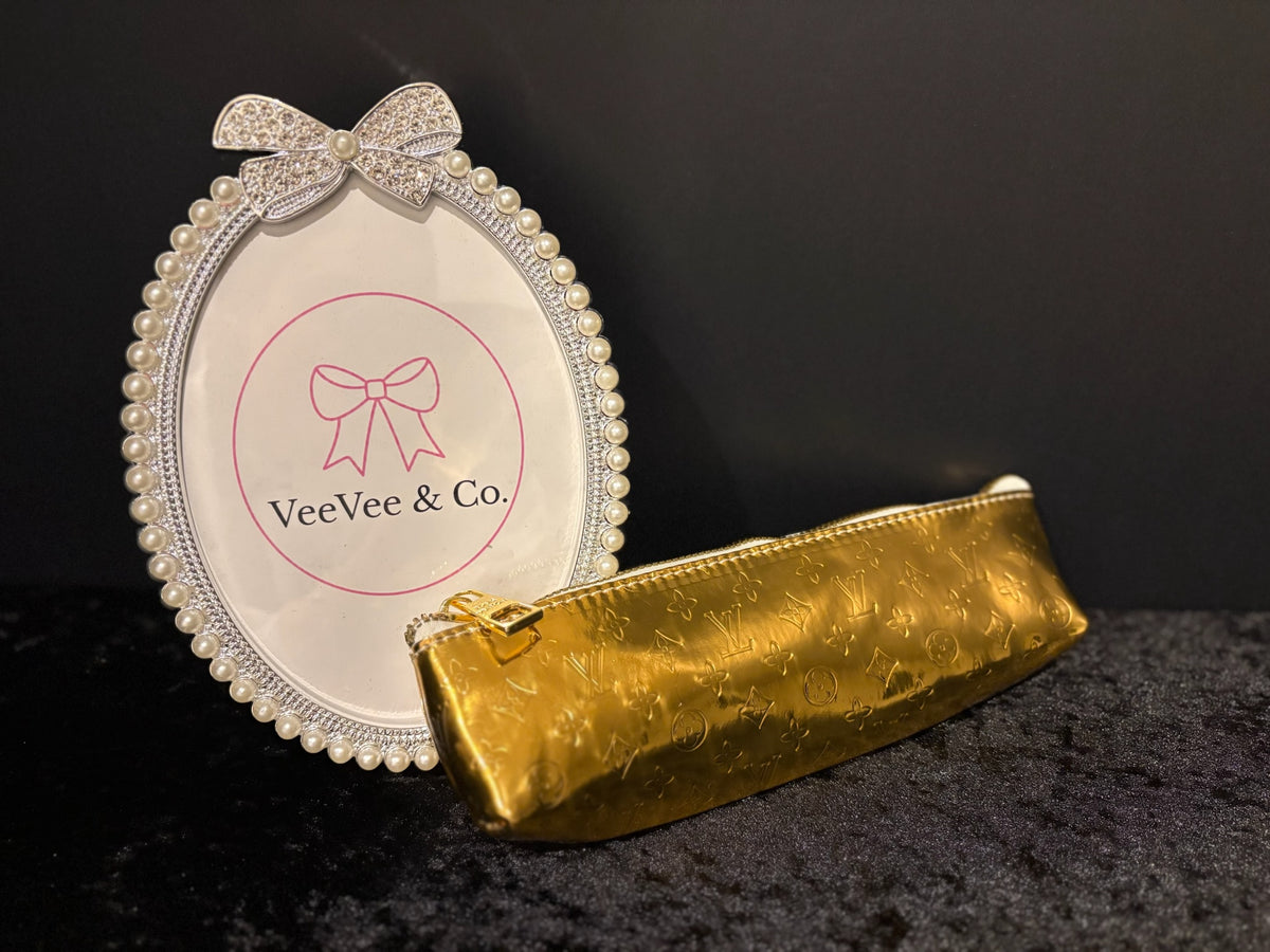 ✨💛 Golden Glam Pencil Pouch | Metallic Monogram Cutie