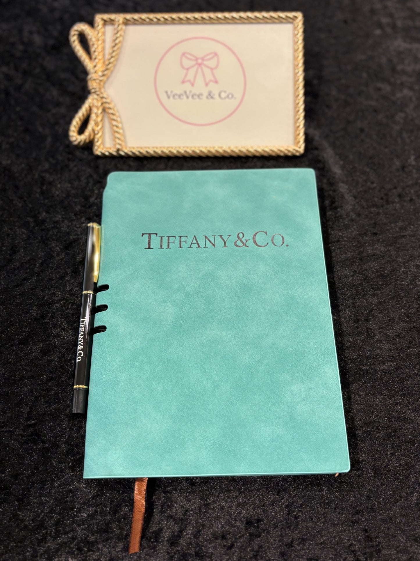 Elegant Teal Faux Suede Notebook & Pen – Luxe Desk Companion