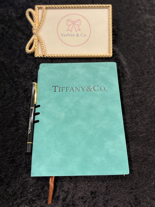Elegant Teal Faux Suede Notebook & Pen – Luxe Desk Companion