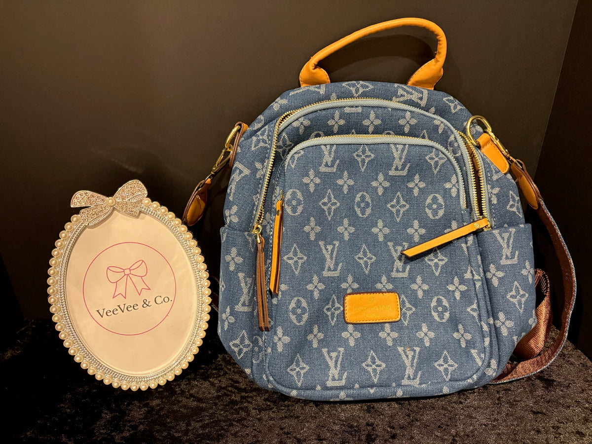 💙✨ Denim Darling Backpack | Monogram + Double Zip Storage
