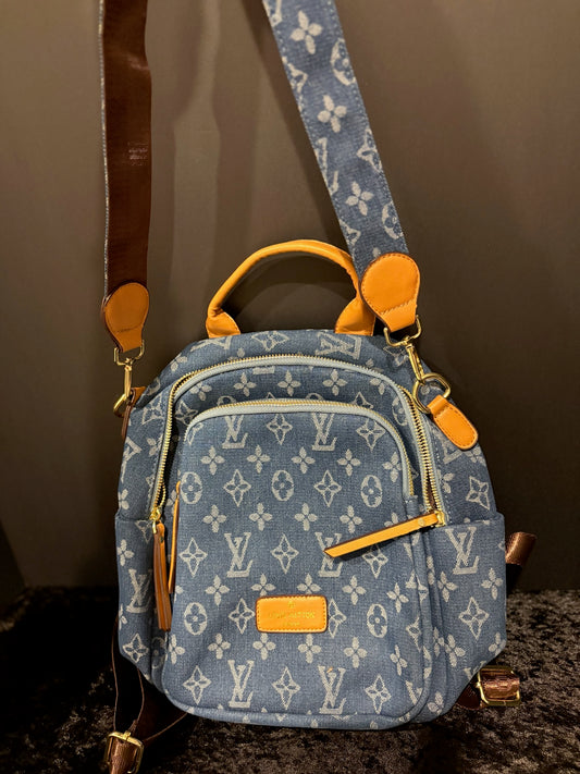 💙✨ Denim Darling Backpack | Monogram + Double Zip Storage
