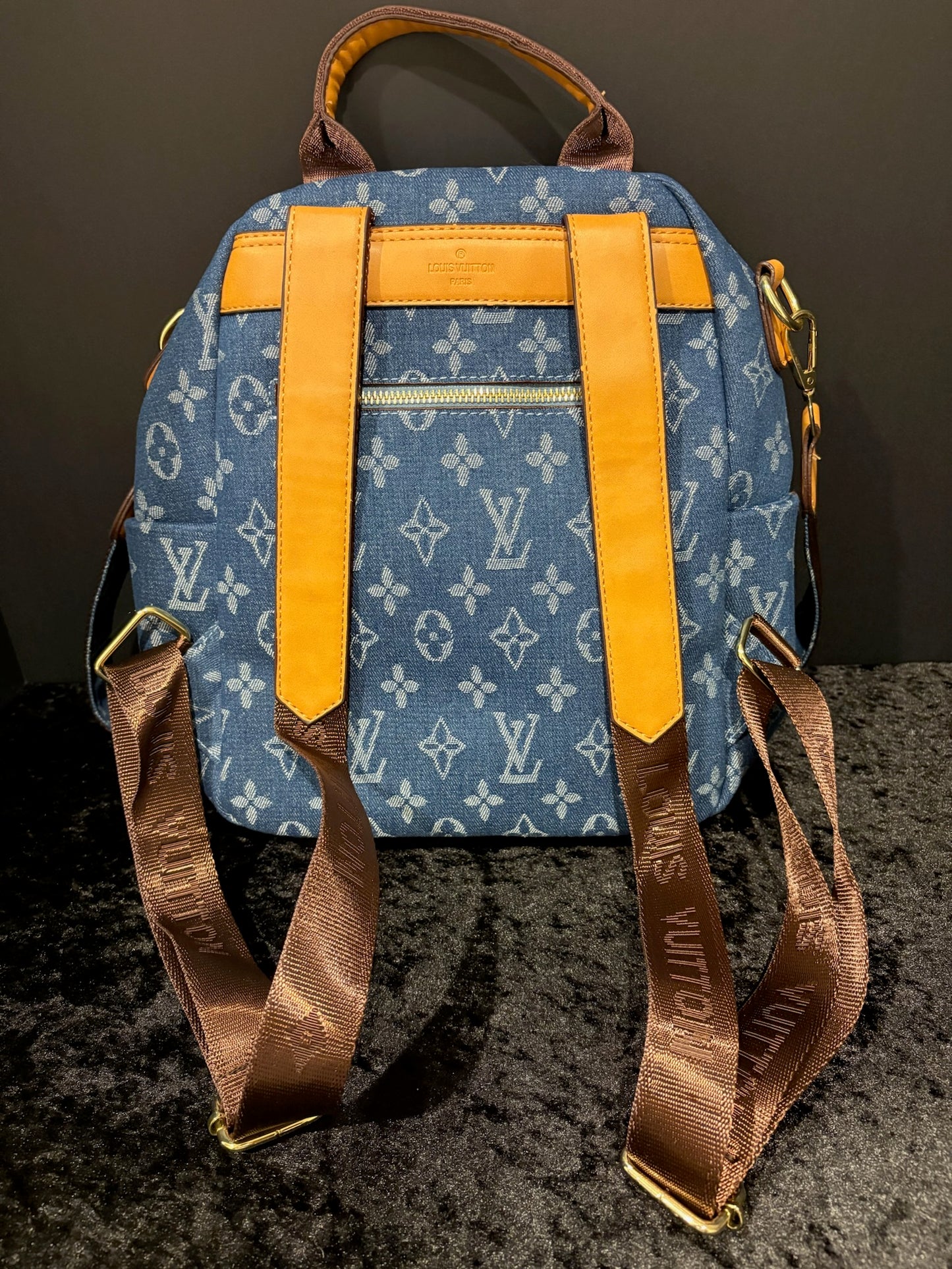 💙✨ Denim Darling Backpack | Monogram + Double Zip Storage