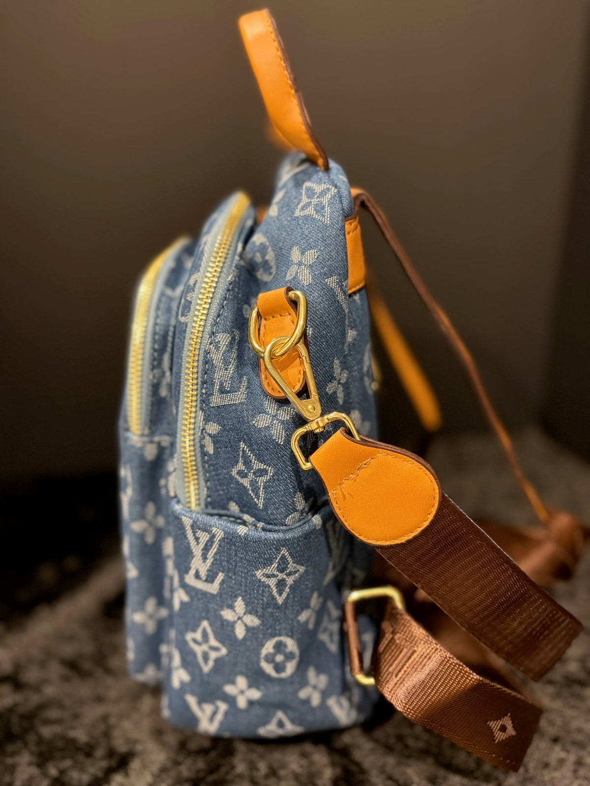 💙✨ Denim Darling Backpack | Monogram + Double Zip Storage