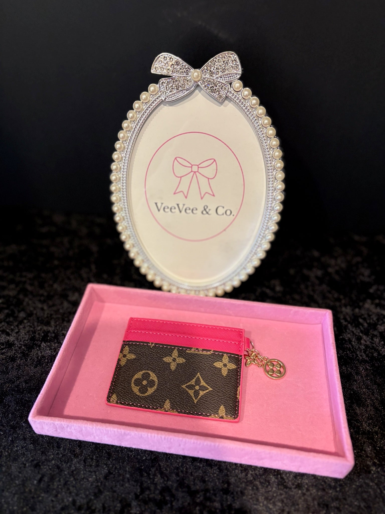 🤎🩷 Pink Pop Card Holder | Brown Monogram + Gold Charm