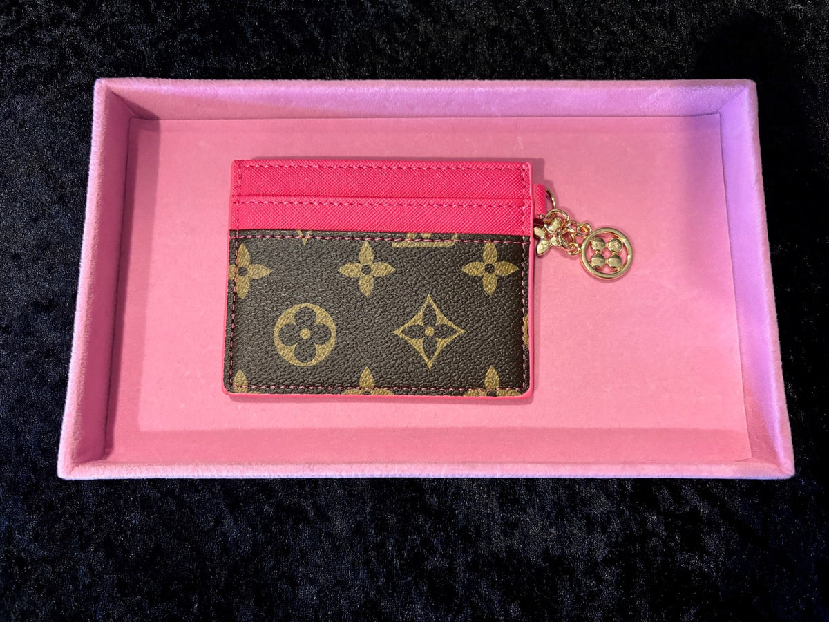 🤎🩷 Pink Pop Card Holder | Brown Monogram + Gold Charm