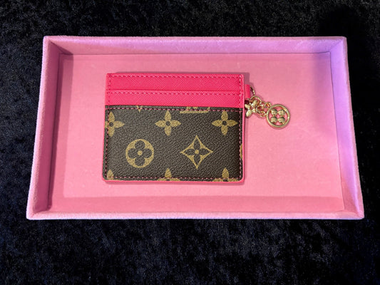 🤎🩷 Pink Pop Card Holder | Brown Monogram + Gold Charm