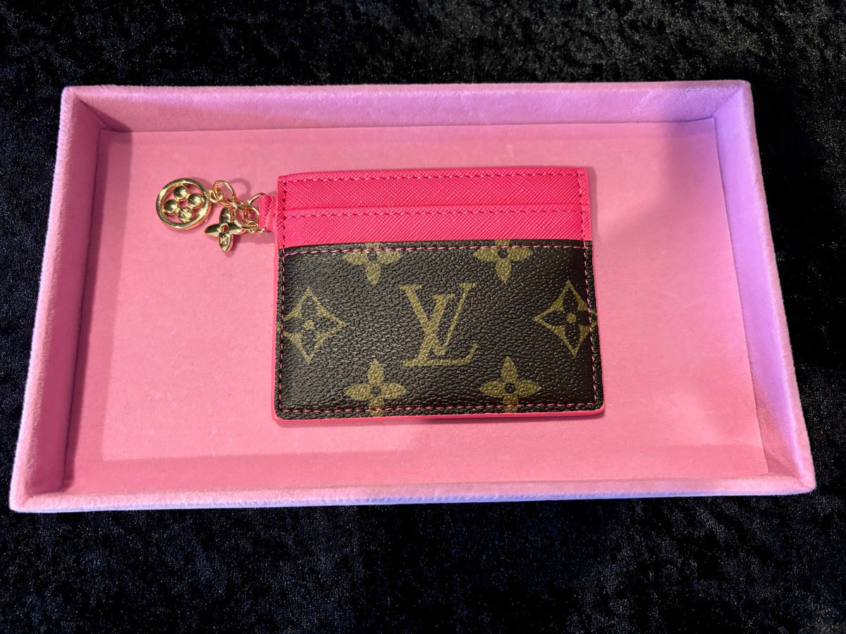 🤎🩷 Pink Pop Card Holder | Brown Monogram + Gold Charm