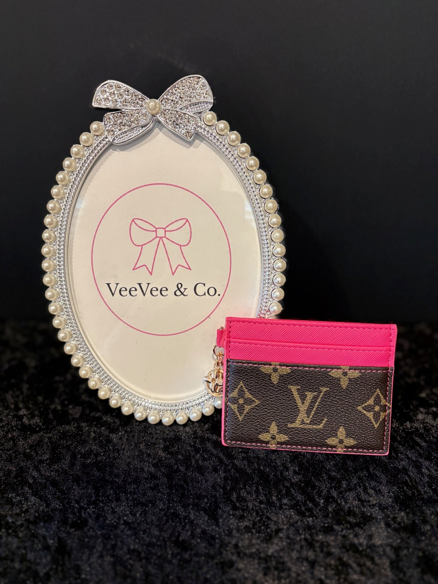 🤎🩷 Pink Pop Card Holder | Brown Monogram + Gold Charm